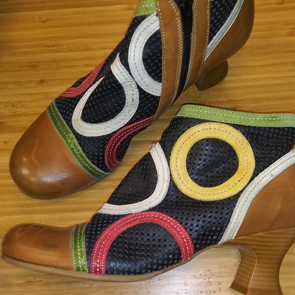 Vladi Ankle Boot Heels 40 | 9.5 Multi Laser Cut Leather Geo Made in Venice Italy